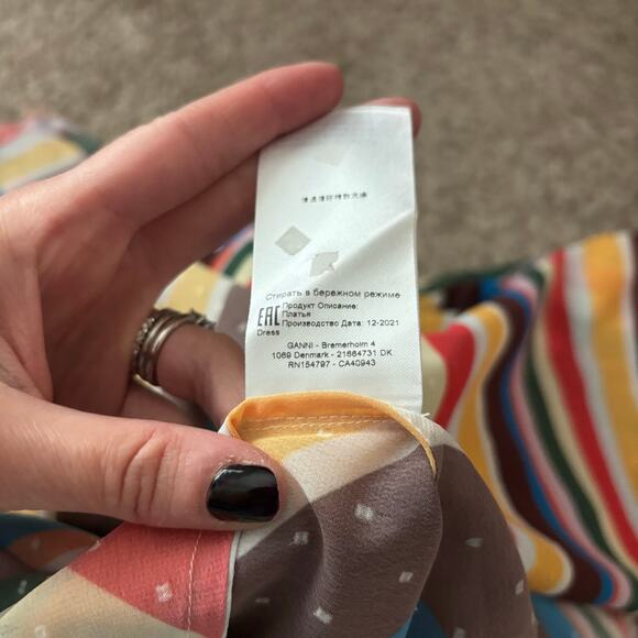 Ganni Rainbow Stripe Light Chiffon Halter Coverup Maxi Dress Georgette 6 - Picture 12 of 13